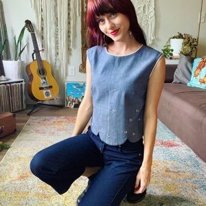Vintage Denim Top With White Accents